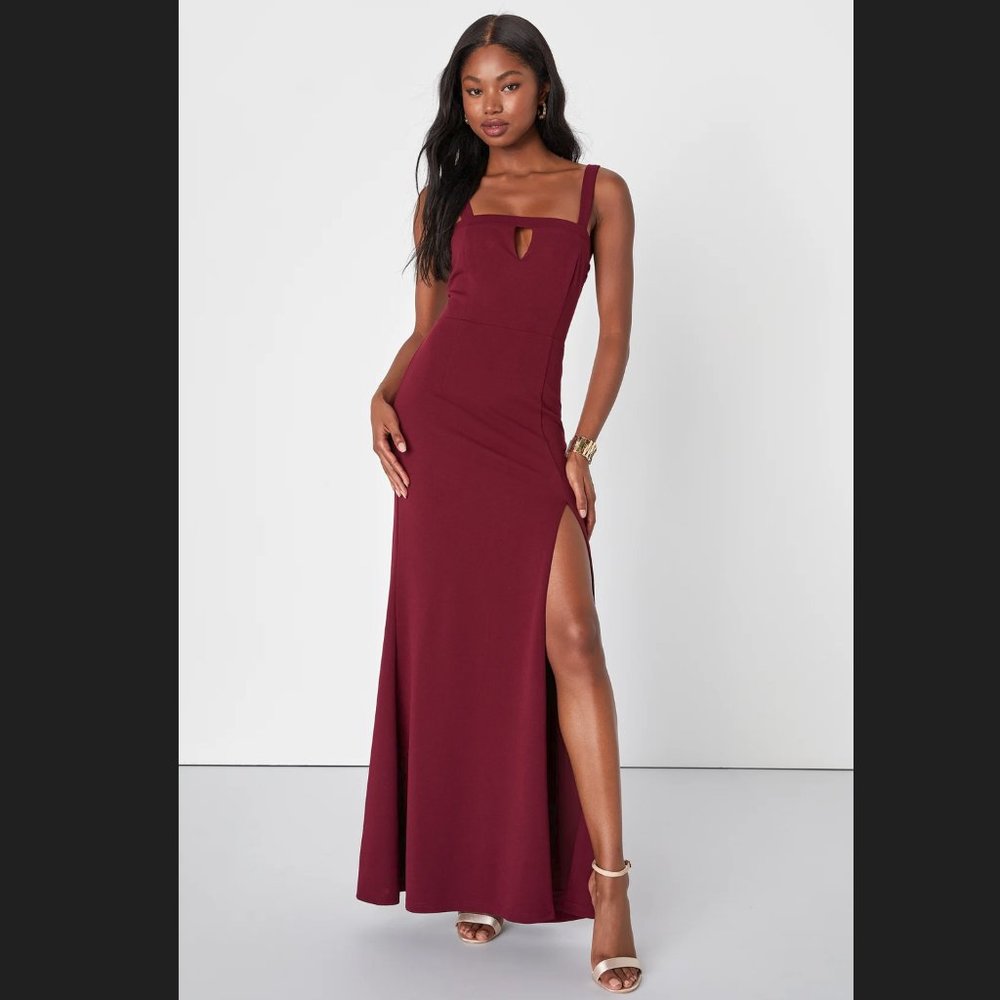 Lulu's Charming Composure Burgundy Sleeveless Cutout Maxi Dress